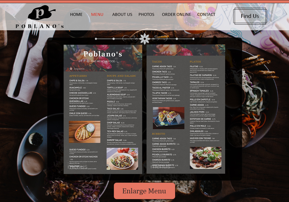 Poblano's Fine Mexican Food Menu Page